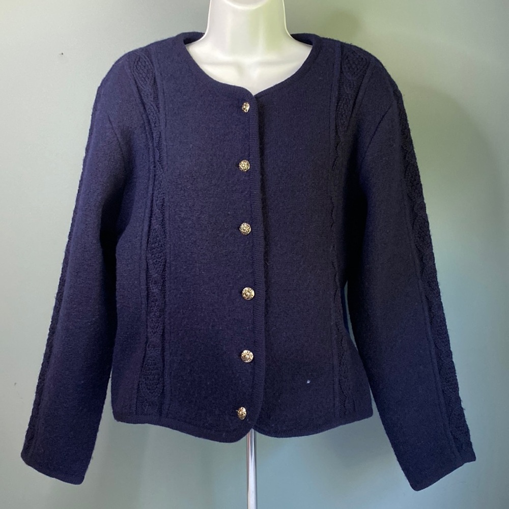 Woodstock by Bernard wool navy button cardigan sweater 38
